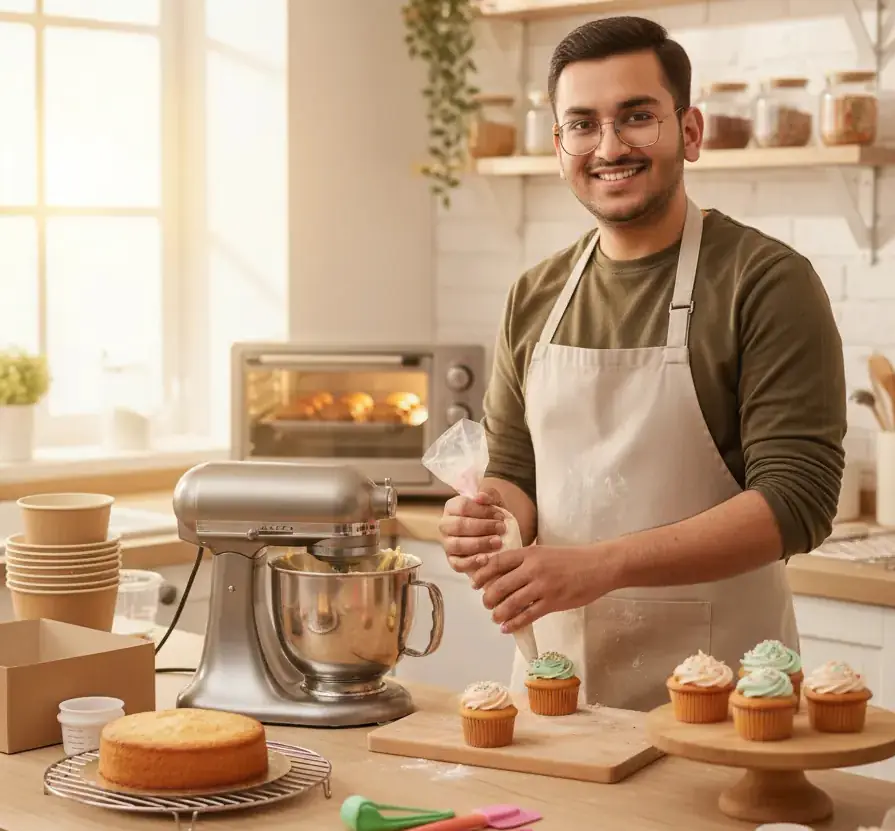 Our artisan baker crafting fresh vegetarian treats